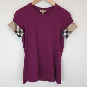 Burberry Women's Ancholme Check Cuff Stretch Short Sleeve Tee In Plum